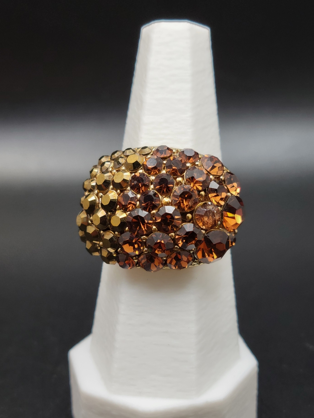 Gold-Tone Brown Crystal Dome Ring - Women Jewelry